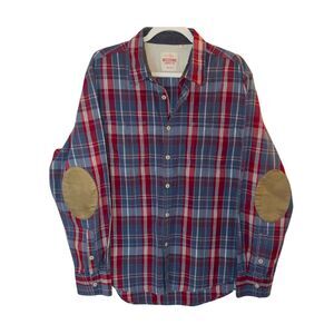 Womens XL Red Blue Camp Flannel Shirt Plaid Long Sleeve Button Up Outdoors